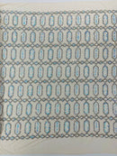 Geometric Stretch Sequin - Aqua Iridescent on Off-White - Fancy Gem Design on Mesh By Yard