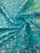 Sword Shaped Sequins - Aqua Mint - Hanging Iridescent Sequins On Mesh Fabric By Yard