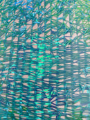Sword Shaped Sequins - Aqua Mint - Hanging Iridescent Sequins On Mesh Fabric By Yard