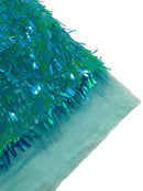 Sword Shaped Sequins - Aqua Mint - Hanging Iridescent Sequins On Mesh Fabric By Yard