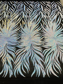 Feather Wings Sequins - Aqua on Black - 4 Way Stretch Embroidered Wings Sequin By Yard