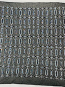 Geometric Stretch Sequin - Aqua on Black - Fancy Gem Design on Mesh By Yard