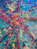 Oval Jumbo Paillette Sequins - Aqua on Fuchsia - Big Oval Paillette Sequins Design Fabric By Yard