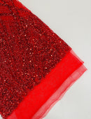 Red Fashion Design - Beaded Fabric Embroidered Sequins And Beads Fabric By Yard