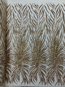 Feather Wings Sequins - Gold - 4 Way Stretch Embroidered Wings Sequin By Yard