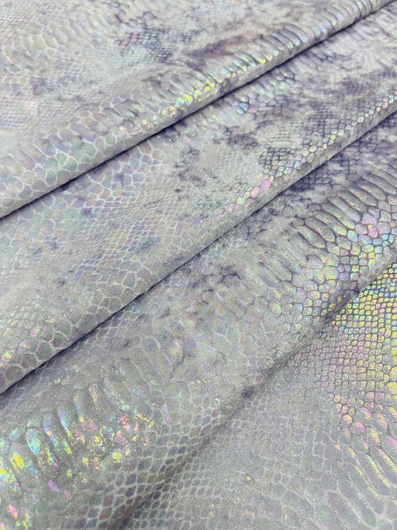 Lilac Iridescent Illusion Anaconda Foil Printed On Stretch Velvet - Sold By The Yard