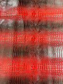Red Black Faux Crocodile Vinyl Leather Upholstery Fabric By The Yard, Big 3D Crocodile Vinyl Fabric