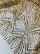 Champagne Embroidery Beaded Fabric by Yard, Sequin on a Mesh with Floral Lace
