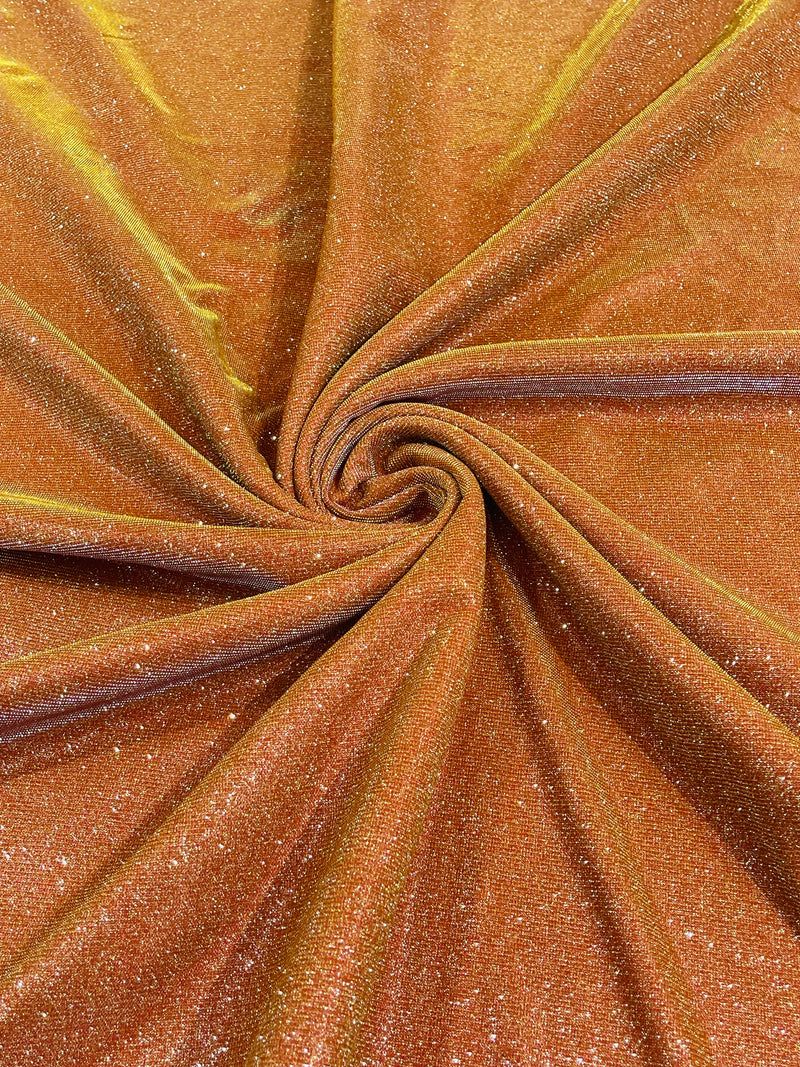 Shimmer Glitter Fabric - Orange - Luxury Sparkle Stretch Solid Fabric Sold By Yard