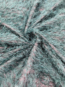 Metallic Fringe Eyelash / Feather - Baby Blue on Black - Embroidered Fabric with Hanging Details 2 Way Stretch By Yard