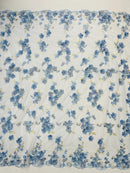 3D Multi-Color Flower Lace - Baby Blue - Flower Leaf 3D Multi-Tone Fabrics Sold By Yard