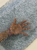 Rhinestone Glitter Mesh Fabric - Baby Blue - Shiny Glitter Mesh Rhinestone Detail Fabric by Yard