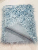 60" Solid Shaggy Faux Fur - Baby Blue - Long Pile Luxury Shaggy Soft Faux Fur Fabric By Yard