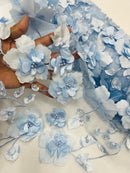 3D Orquidia Floral Lace - Baby Blue - Beautiful Orchid Flower Fabric on Mesh by Yard