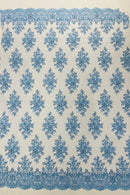 Isabela Design - Baby Blue - Embroidery Beaded Fabric With Sequin on a Mesh Fabric by the yard