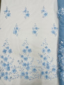 3D Orquidia Floral Lace - Baby Blue - Beautiful Orchid Flower Fabric on Mesh by Yard