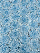 Sequins Satin Rosette Fabric - Baby Blue - 3D Satin Rose Sequins Floral Fabric Sold By The Yard