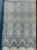 Shiny Glitter Geometric Fabric - Baby Blue - Glitter Geometric Design Lace Mesh Fabric By Yard