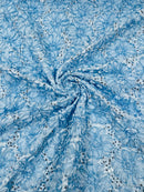 Sequins Satin Rosette Fabric - Baby Blue - 3D Satin Rose Sequins Floral Fabric Sold By The Yard