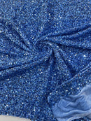 58/60" Velvet Sequins Stretch Fabric - Baby Blue  - Velvet Sequins 2 Way Stretch By Yard