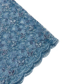 Metallic Floral Butterfly Fabric - Baby Blue - Embroidered Floral Butterfly Design Mesh Fabric by Yard