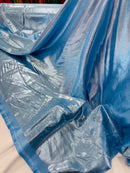 60" Metallic Foil Fabric - Baby Blue - 4 Way Stretch Spandex Foggy Foil Shiny Metallic Fabric by Yard