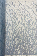 Flaming Fire Design Bead Fabric - Baby Blue - Beaded Embroidered Fabric By Yard