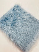60" Solid Shaggy Faux Fur - Baby Blue - Long Pile Luxury Shaggy Soft Faux Fur Fabric By Yard