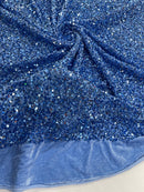 58/60" Velvet Sequins Stretch Fabric - Baby Blue  - Velvet Sequins 2 Way Stretch By Yard