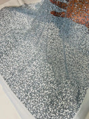 Rhinestone Glitter Mesh Fabric - Baby Blue - Shiny Glitter Mesh Rhinestone Detail Fabric by Yard