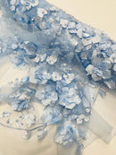 3D Orquidia Floral Lace - Baby Blue - Beautiful Orchid Flower Fabric on Mesh by Yard