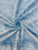 Metallic Fringe Eyelash / Feather - Baby Blue - Embroidered Fabric with Hanging Details 2 Way Stretch By Yard