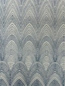 Shiny Glitter Geometric Fabric - Baby Blue - Glitter Geometric Design Lace Mesh Fabric By Yard