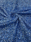 58/60" Velvet Sequins Stretch Fabric - Baby Blue  - Velvet Sequins 2 Way Stretch By Yard
