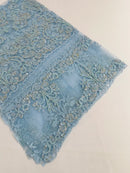 My Lady Beaded Fabric - Baby Blue - Damask Beaded Sequins Embroidered Fabric By Yard