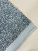 Rhinestone Glitter Mesh Fabric - Baby Blue - Shiny Glitter Mesh Rhinestone Detail Fabric by Yard