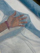 Glitter Lace Mesh Fabric - Baby Blue - Shimmer Glitter Dot Design on Mesh Lace By Yard