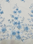 3D Orquidia Floral Lace - Baby Blue - Beautiful Orchid Flower Fabric on Mesh by Yard