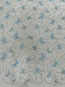 3D Butterfly Sequins Bead Fabric - Baby Blue -  Sequins Butterfly Embroidered Beaded Fabric By Yard