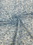 Small Glitter Flower Fabric - Baby Blue - Shimmer Glitter Flower Design on Mesh Lace By The Yard