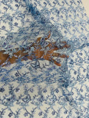 Metallic Floral Butterfly Fabric - Baby Blue - Embroidered Floral Butterfly Design Mesh Fabric by Yard