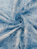 Metallic Fringe Eyelash / Feather - Baby Blue - Embroidered Fabric with Hanging Details 2 Way Stretch By Yard