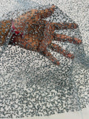 Rhinestone Glitter Mesh Fabric - Baby Blue - Shiny Glitter Mesh Rhinestone Detail Fabric by Yard