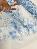 3D Orquidia Floral Lace - Baby Blue - Beautiful Orchid Flower Fabric on Mesh by Yard