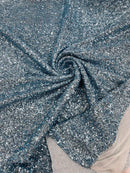 Mille Stripe Spandex Sequins - Baby Blue *NEW* - 4 Way Stretch Lace Spandex Mesh Sold By Yard