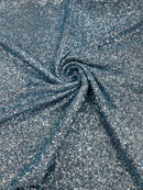 Mille Stripe Spandex Sequins - Baby Blue *NEW* - 4 Way Stretch Lace Spandex Mesh Sold By Yard