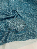 Mille Stripe Spandex Sequins - Baby Blue *NEW* - 4 Way Stretch Lace Spandex Mesh Sold By Yard