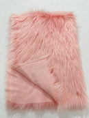 60" Solid Shaggy Faux Fur - Baby Pink - Long Pile Luxury Shaggy Soft Faux Fur Fabric By Yard