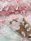 3D Orquidia Floral Lace - Baby Pink - Beautiful Orchid Flower Fabric on Mesh by Yard