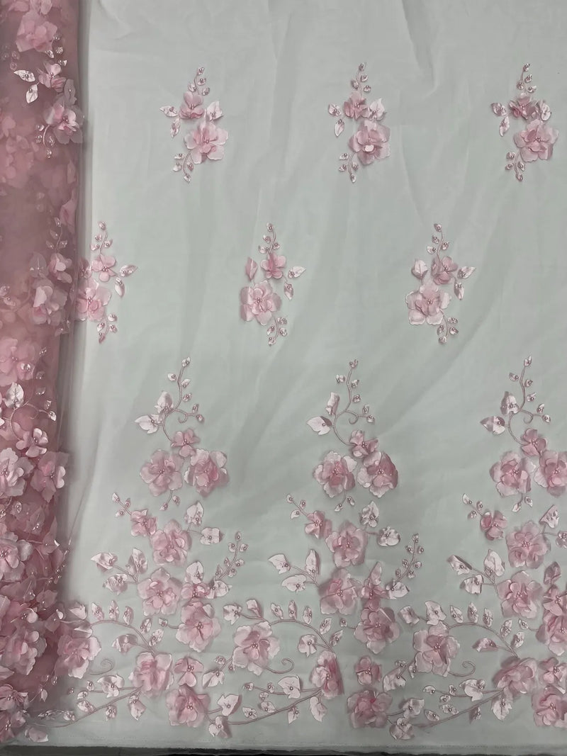 3D Orquidia Floral Lace - Baby Pink - Beautiful Orchid Flower Fabric on Mesh by Yard